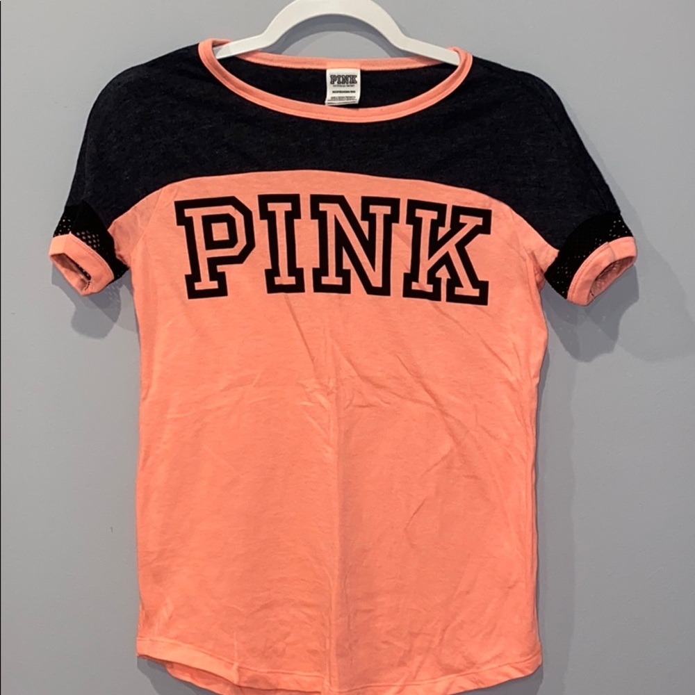pink t-shirt with a little bit of mesh